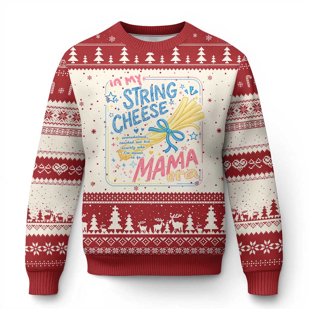 In My String Cheese Mama Era Ugly Christmas Sweater Funny Mom Life Coquette Bow TS11 Beige Red Print Your Wear