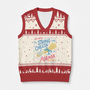 In My String Cheese Mama Era V-Neck Knit Sweater Vest Funny Mom Life Coquette Bow TS11 Beige Red Print Your Wear