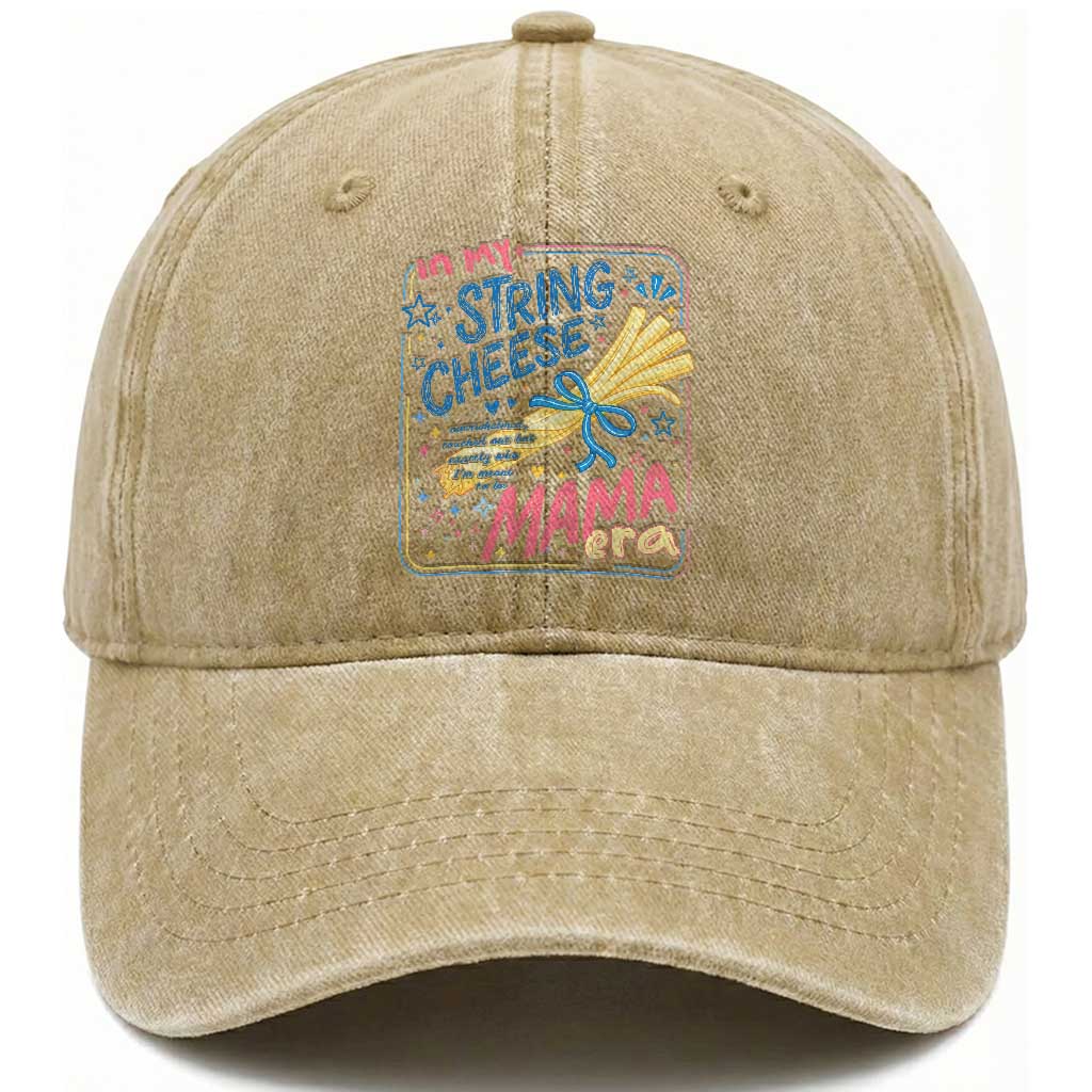 In My String Cheese Mama Era Washed Cotton Baseball Cap Funny Mom Life Coquette Bow TS11 Print Your Wear