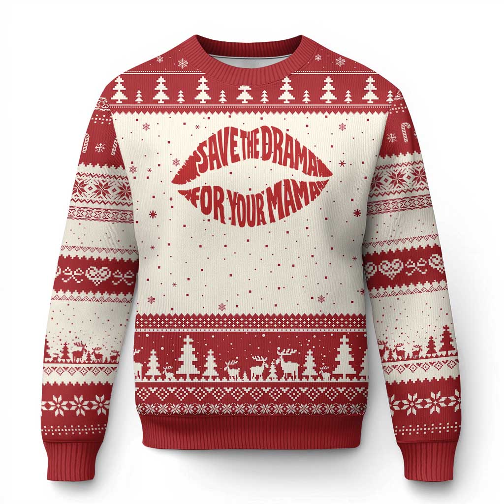 Save The Drama For Your Mama Ugly Christmas Sweater Retro 90s Sitcom TS11 Beige Red Print Your Wear