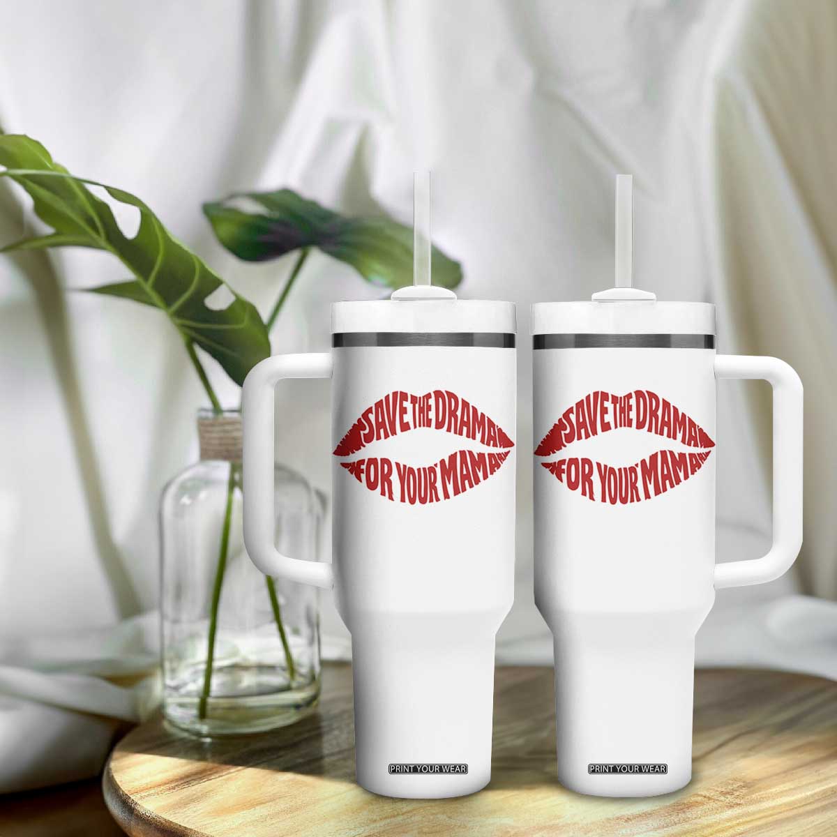 Save The Drama For Your Mama Tumbler With Handle Retro 90s Sitcom TS11 Print Your Wear