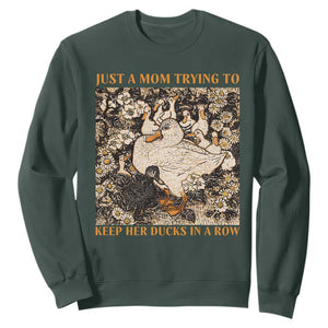 Just A Mom Trying To Keep Her Ducks In A Row Sweatshirt Funny Duck Mom TS11 Dark Forest Green Print Your Wear