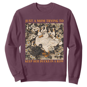 Just A Mom Trying To Keep Her Ducks In A Row Sweatshirt Funny Duck Mom TS11 Maroon Print Your Wear