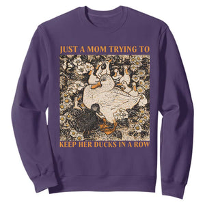 Just A Mom Trying To Keep Her Ducks In A Row Sweatshirt Funny Duck Mom TS11 Purple Print Your Wear