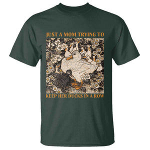 Just A Mom Trying To Keep Her Ducks In A Row T Shirt Funny Duck Mom TS11 Dark Forest Green Print Your Wear