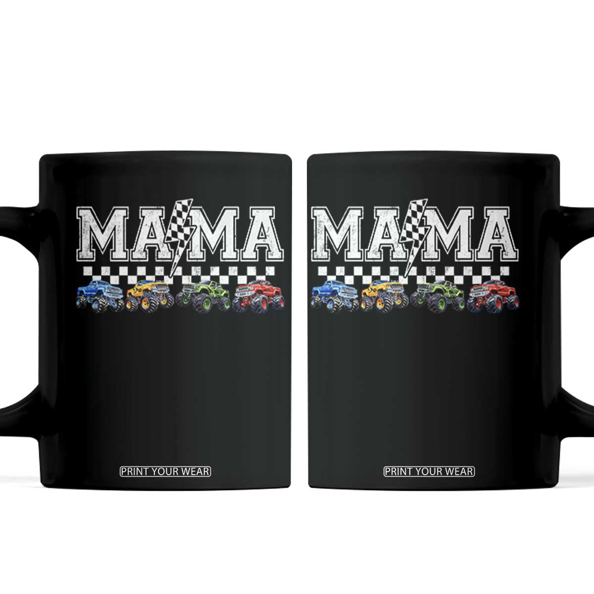 Monster Truck Mama Coffee Mug Funny Truck Mom Checkered Mother's Day TS11 Black Print Your Wear
