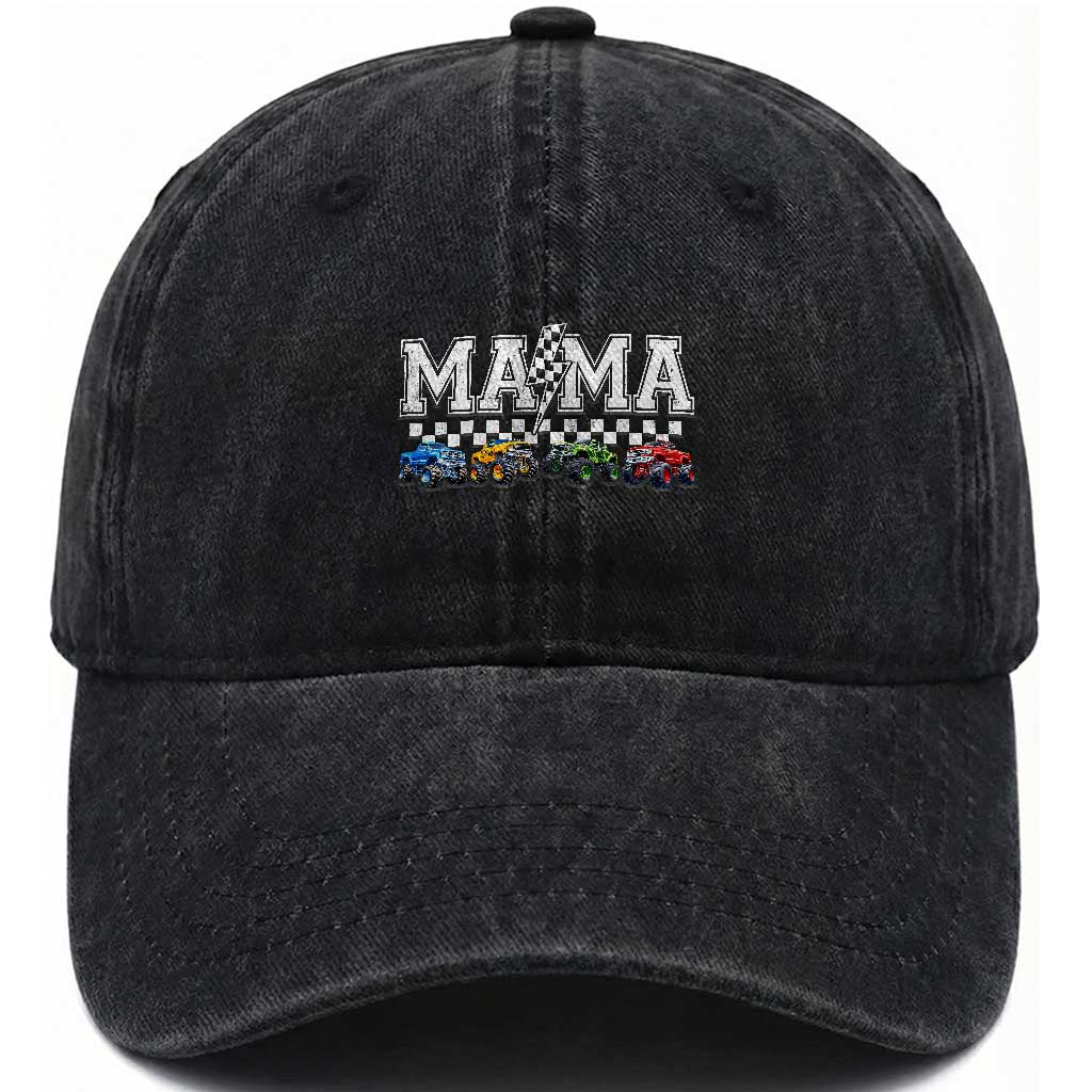 Monster Truck Mama Washed Cotton Baseball Cap Funny Truck Mom Checkered Mother's Day TS11 Print Your Wear