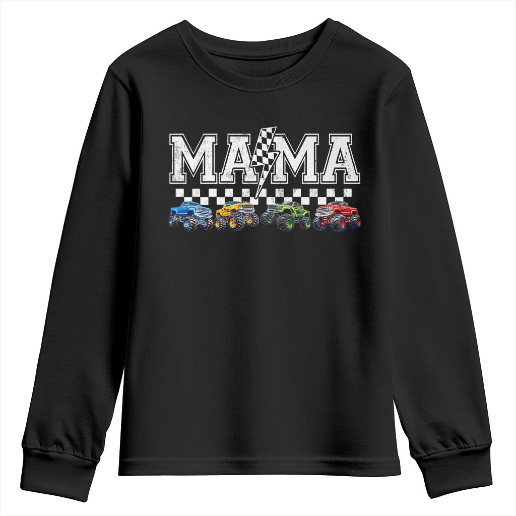 Monster Truck Mama Youth Sweatshirt Funny Truck Mom Checkered Mother's Day TS11 Black Print Your Wear