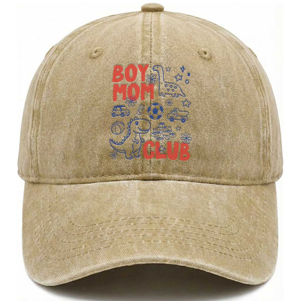 Boy Mom Club Washed Cotton Baseball Cap Mom Of Boys Dinosaur Kids Toy Doodles TS11 Print Your Wear