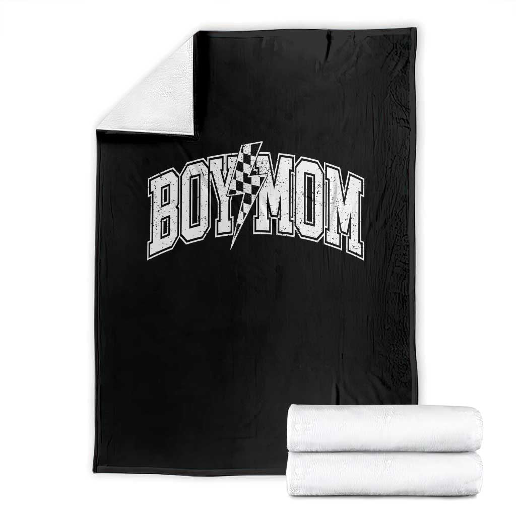 Boy Mom Lightning Bolt Checkered Varsity Son Mama Throw Blanket TS11 Black Print Your Wear