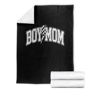 Boy Mom Lightning Bolt Checkered Varsity Son Mama Throw Blanket TS11 Black Print Your Wear