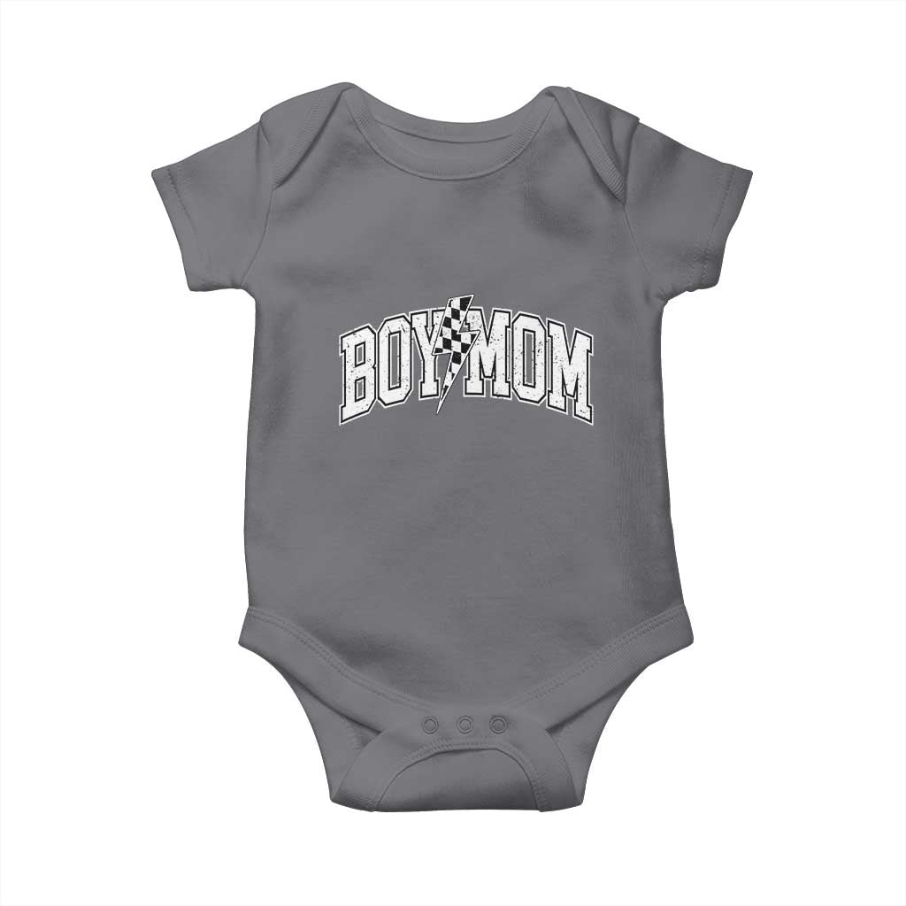 Boy Mom Lightning Bolt Checkered Varsity Son Mama Baby Onesie TS11 Charcoal Print Your Wear