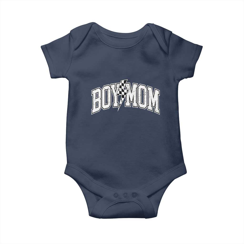 Boy Mom Lightning Bolt Checkered Varsity Son Mama Baby Onesie TS11 Navy Print Your Wear