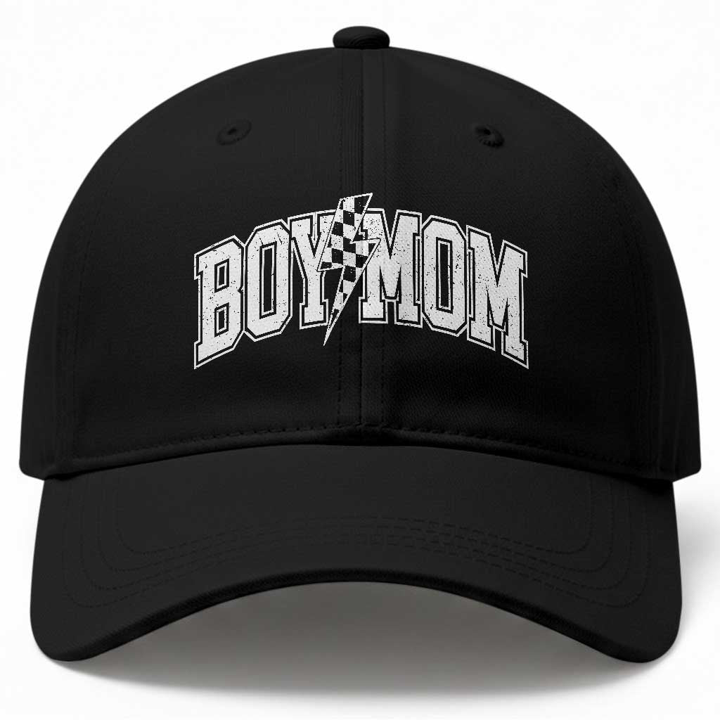 Boy Mom Lightning Bolt Checkered Varsity Son Mama Baseball Cap TS11 Print Your Wear