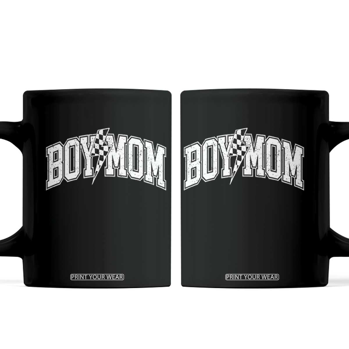 Boy Mom Lightning Bolt Checkered Varsity Son Mama Coffee Mug TS11 Black Print Your Wear