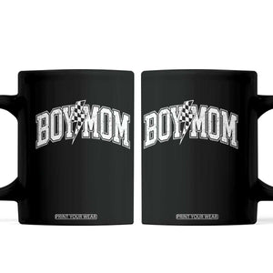 Boy Mom Lightning Bolt Checkered Varsity Son Mama Coffee Mug TS11 Black Print Your Wear