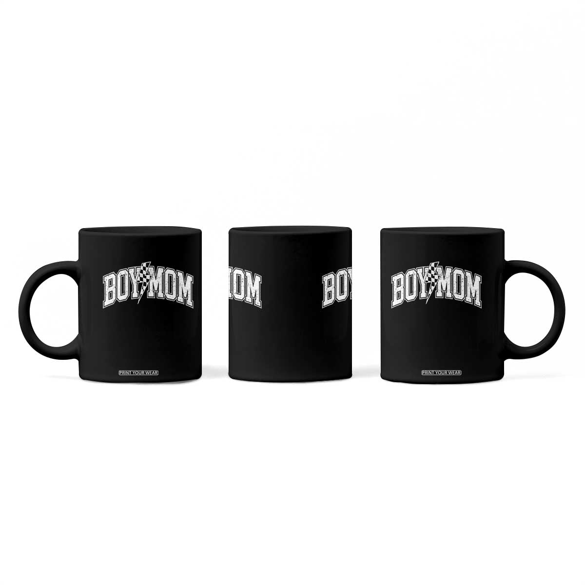 Boy Mom Lightning Bolt Checkered Varsity Son Mama Coffee Mug TS11 Print Your Wear
