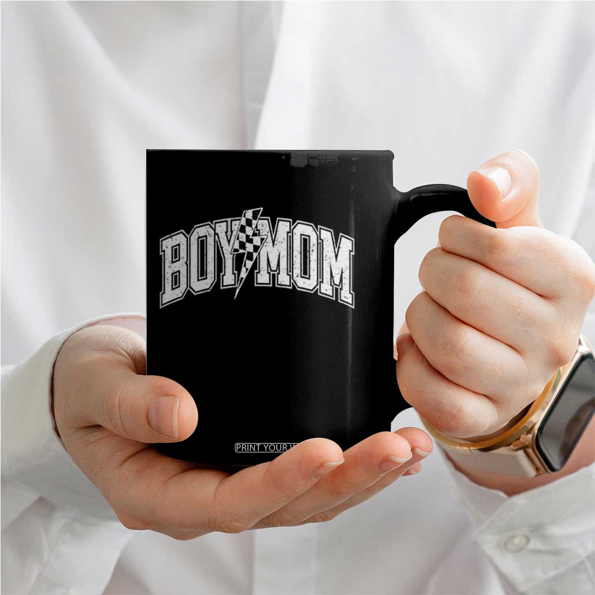 Boy Mom Lightning Bolt Checkered Varsity Son Mama Coffee Mug TS11 Print Your Wear