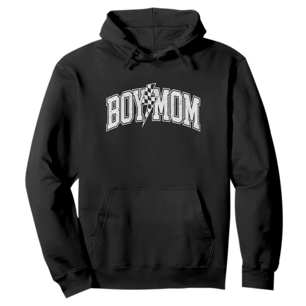 Boy Mom Lightning Bolt Checkered Varsity Son Mama Hoodie TS11 Black Print Your Wear