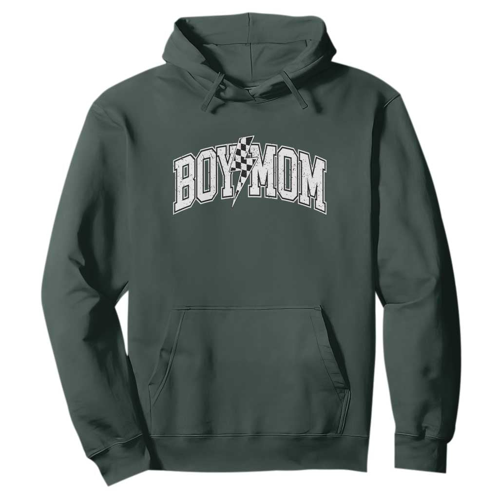 Boy Mom Lightning Bolt Checkered Varsity Son Mama Hoodie TS11 Dark Forest Green Print Your Wear