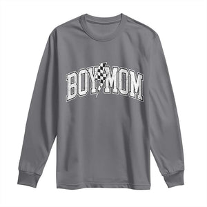 Boy Mom Lightning Bolt Checkered Varsity Son Mama Long Sleeve Shirt TS11 Charcoal Print Your Wear