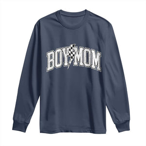 Boy Mom Lightning Bolt Checkered Varsity Son Mama Long Sleeve Shirt TS11 Navy Print Your Wear