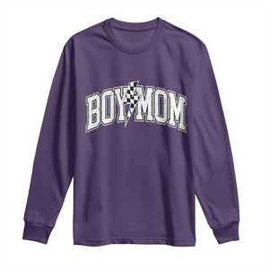 Boy Mom Lightning Bolt Checkered Varsity Son Mama Long Sleeve Shirt TS11 Purple Print Your Wear