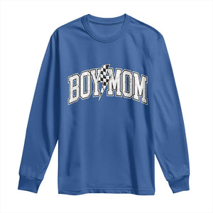 Boy Mom Lightning Bolt Checkered Varsity Son Mama Long Sleeve Shirt TS11 Royal Blue Print Your Wear