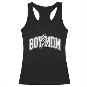 Boy Mom Lightning Bolt Checkered Varsity Son Mama Racerback Tank Top TS11 Black Print Your Wear