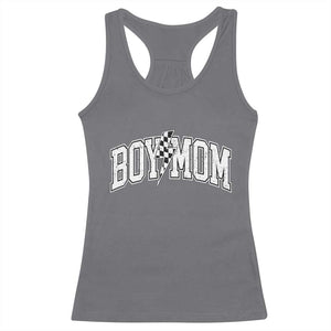 Boy Mom Lightning Bolt Checkered Varsity Son Mama Racerback Tank Top TS11 Charcoal Print Your Wear