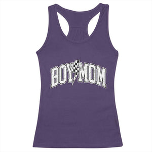 Boy Mom Lightning Bolt Checkered Varsity Son Mama Racerback Tank Top TS11 Purple Print Your Wear