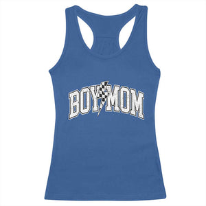 Boy Mom Lightning Bolt Checkered Varsity Son Mama Racerback Tank Top TS11 Royal Blue Print Your Wear
