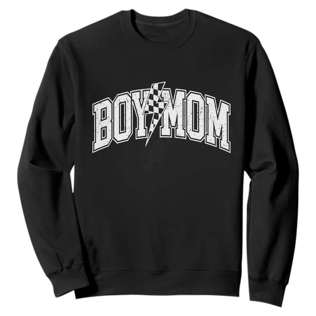Boy Mom Lightning Bolt Checkered Varsity Son Mama Sweatshirt TS11 Black Print Your Wear