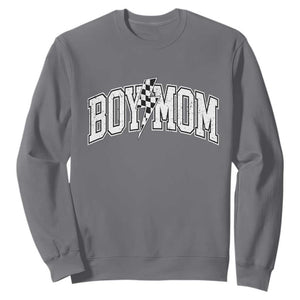 Boy Mom Lightning Bolt Checkered Varsity Son Mama Sweatshirt TS11 Charcoal Print Your Wear