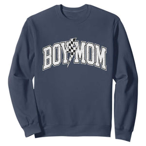 Boy Mom Lightning Bolt Checkered Varsity Son Mama Sweatshirt TS11 Navy Print Your Wear