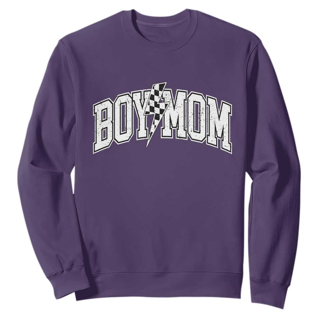 Boy Mom Lightning Bolt Checkered Varsity Son Mama Sweatshirt TS11 Purple Print Your Wear