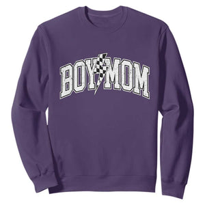 Boy Mom Lightning Bolt Checkered Varsity Son Mama Sweatshirt TS11 Purple Print Your Wear