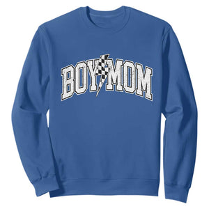 Boy Mom Lightning Bolt Checkered Varsity Son Mama Sweatshirt TS11 Royal Blue Print Your Wear