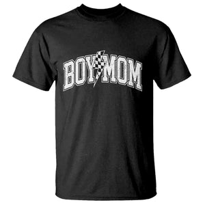 Boy Mom Lightning Bolt Checkered Varsity Son Mama T Shirt TS11 Black Print Your Wear