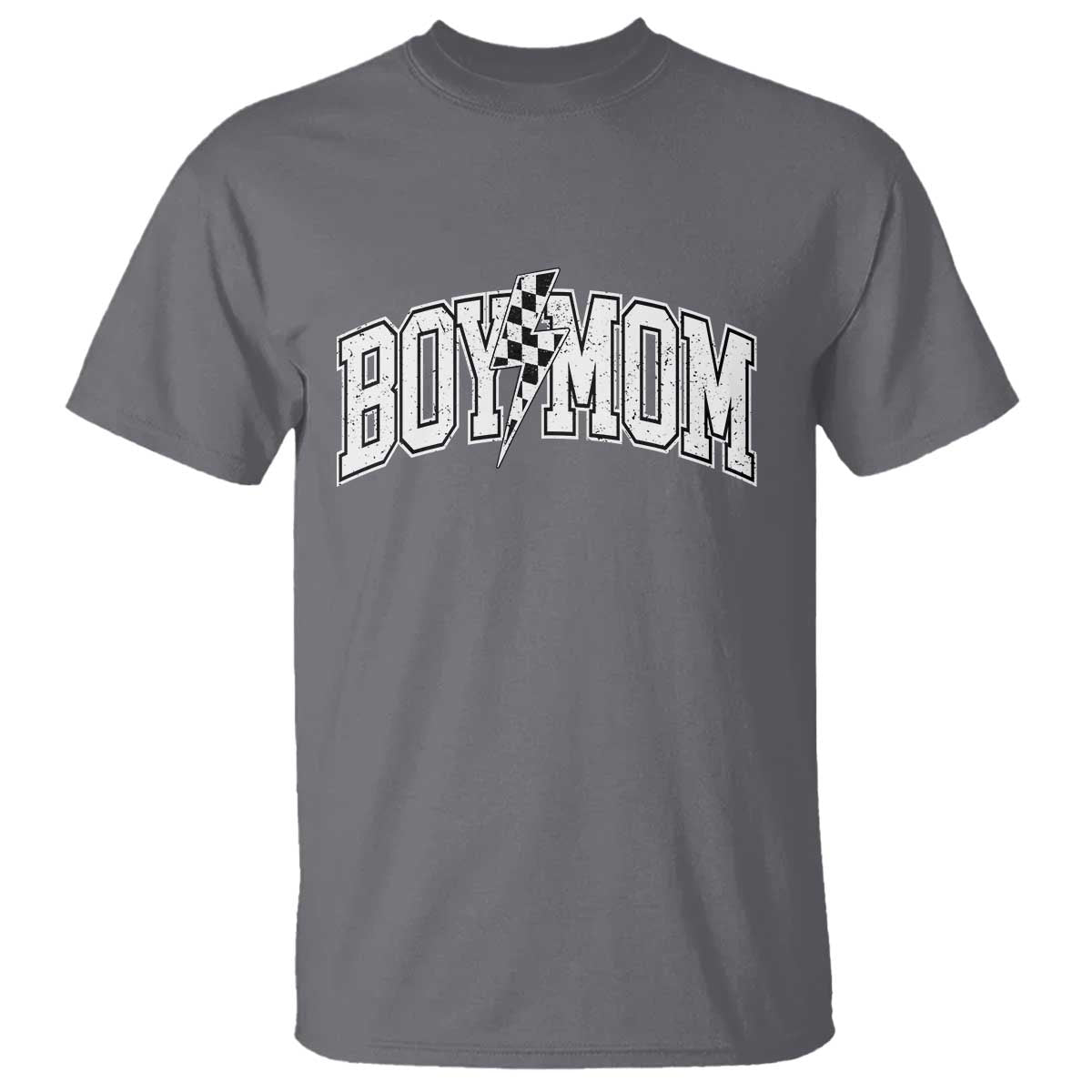 Boy Mom Lightning Bolt Checkered Varsity Son Mama T Shirt TS11 Charcoal Print Your Wear