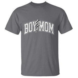Boy Mom Lightning Bolt Checkered Varsity Son Mama T Shirt TS11 Charcoal Print Your Wear
