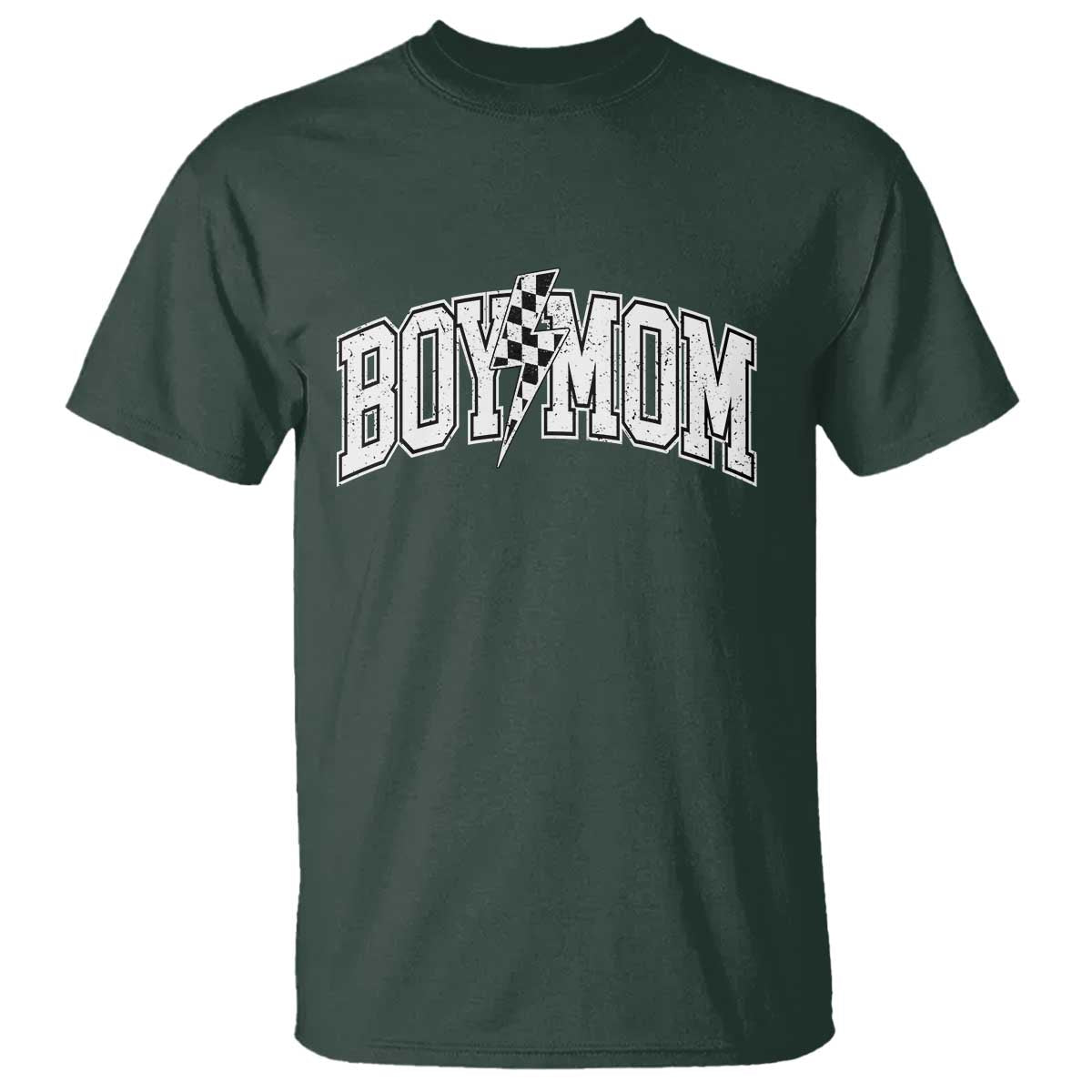 Boy Mom Lightning Bolt Checkered Varsity Son Mama T Shirt TS11 Dark Forest Green Print Your Wear