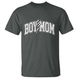 Boy Mom Lightning Bolt Checkered Varsity Son Mama T Shirt TS11 Dark Heather Print Your Wear