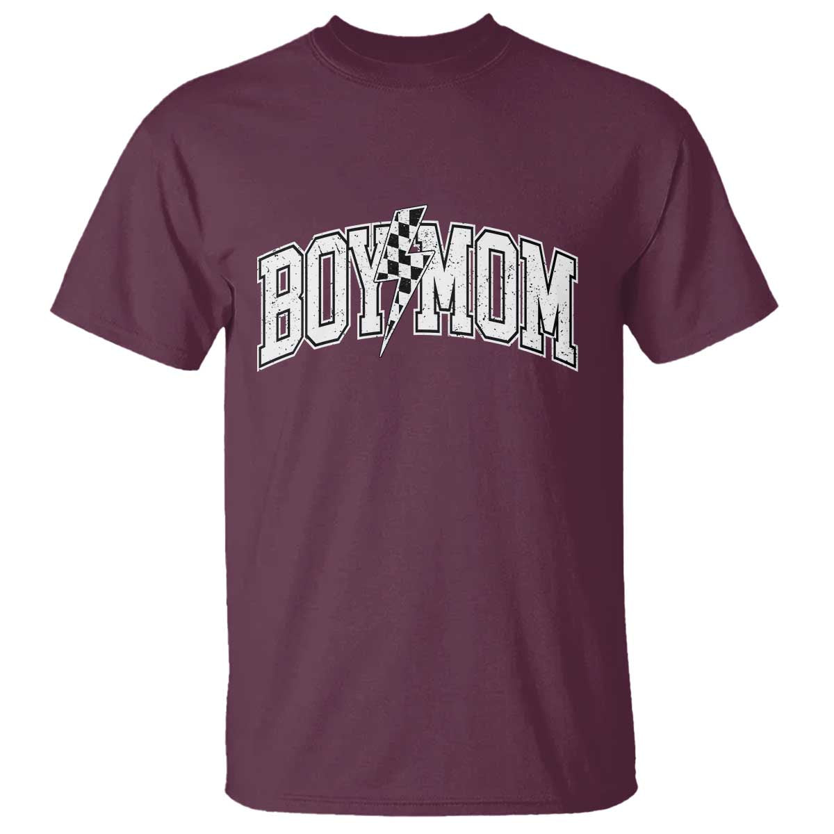 Boy Mom Lightning Bolt Checkered Varsity Son Mama T Shirt TS11 Maroon Print Your Wear