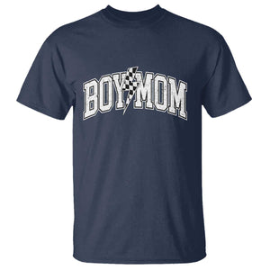 Boy Mom Lightning Bolt Checkered Varsity Son Mama T Shirt TS11 Navy Print Your Wear