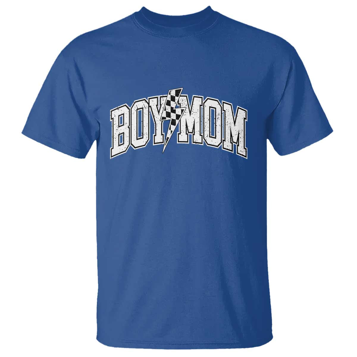 Boy Mom Lightning Bolt Checkered Varsity Son Mama T Shirt TS11 Royal Blue Print Your Wear