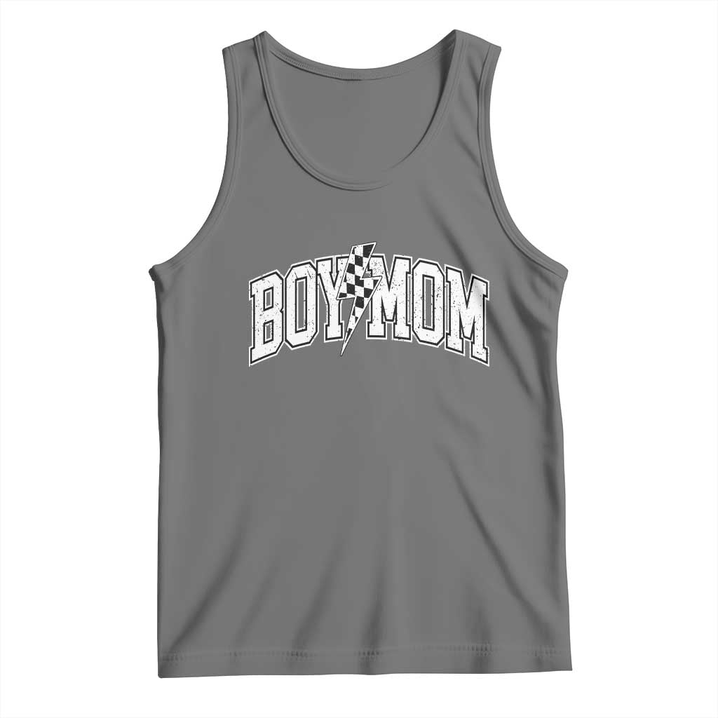 Boy Mom Lightning Bolt Checkered Varsity Son Mama Tank Top TS11 Black Heather Print Your Wear