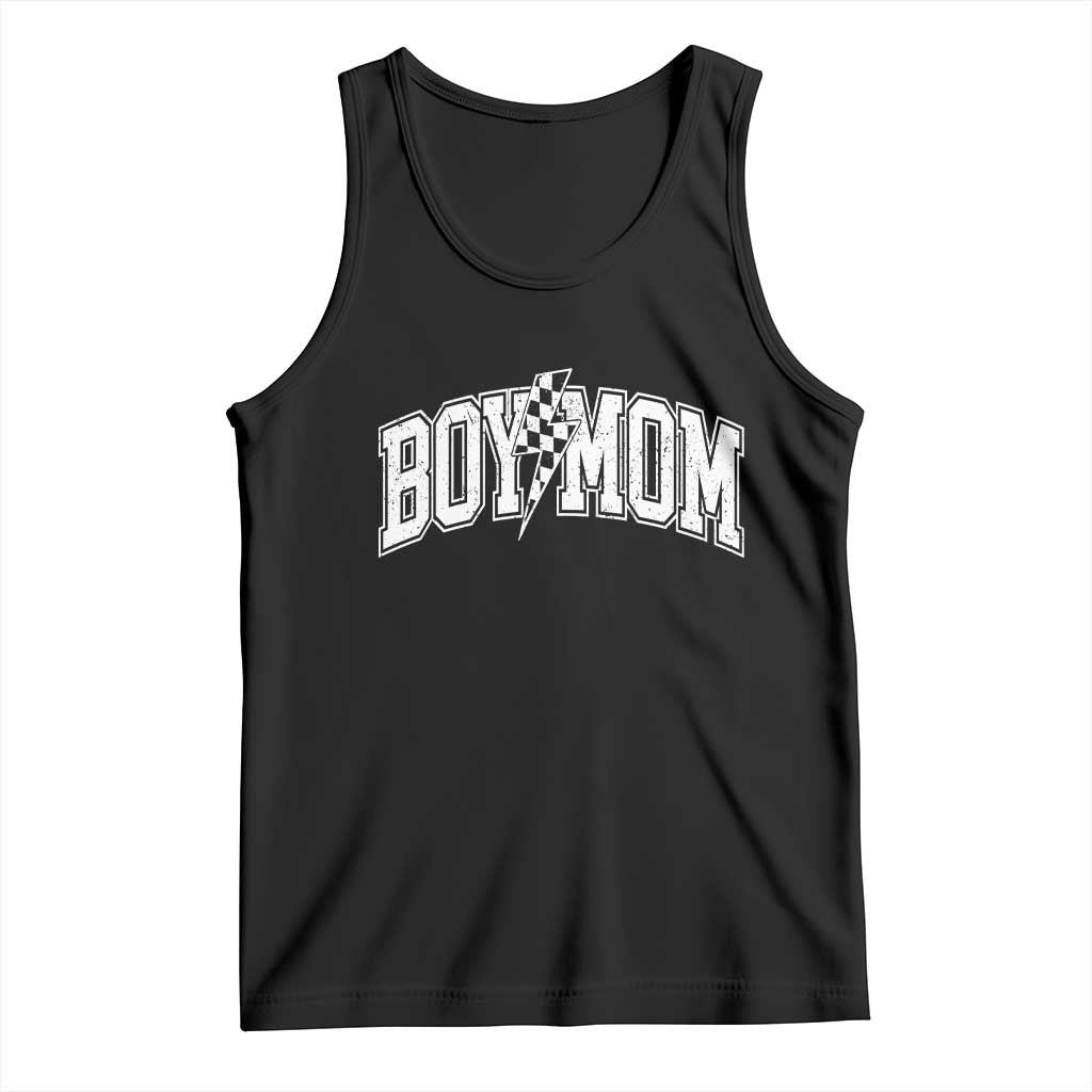 Boy Mom Lightning Bolt Checkered Varsity Son Mama Tank Top TS11 Black Print Your Wear