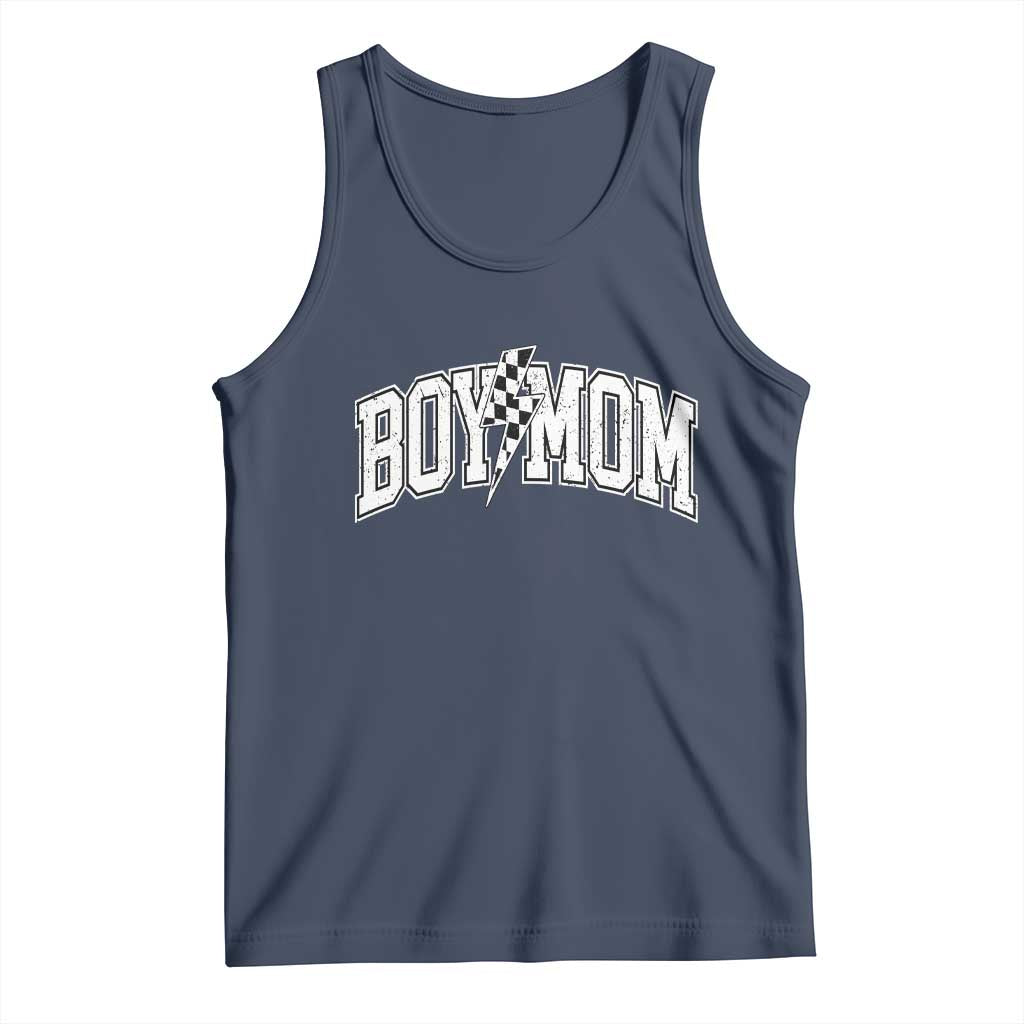 Boy Mom Lightning Bolt Checkered Varsity Son Mama Tank Top TS11 Navy Print Your Wear
