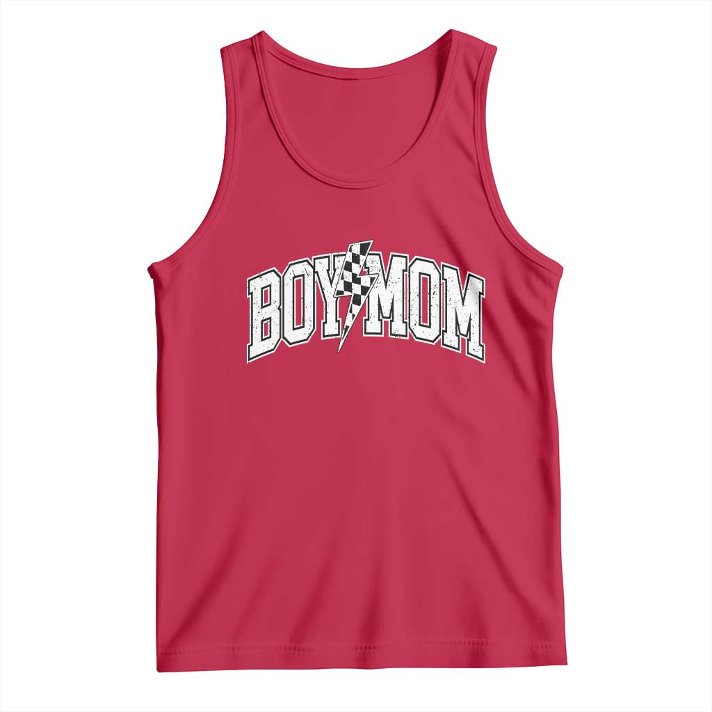 Boy Mom Lightning Bolt Checkered Varsity Son Mama Tank Top TS11 Red Print Your Wear